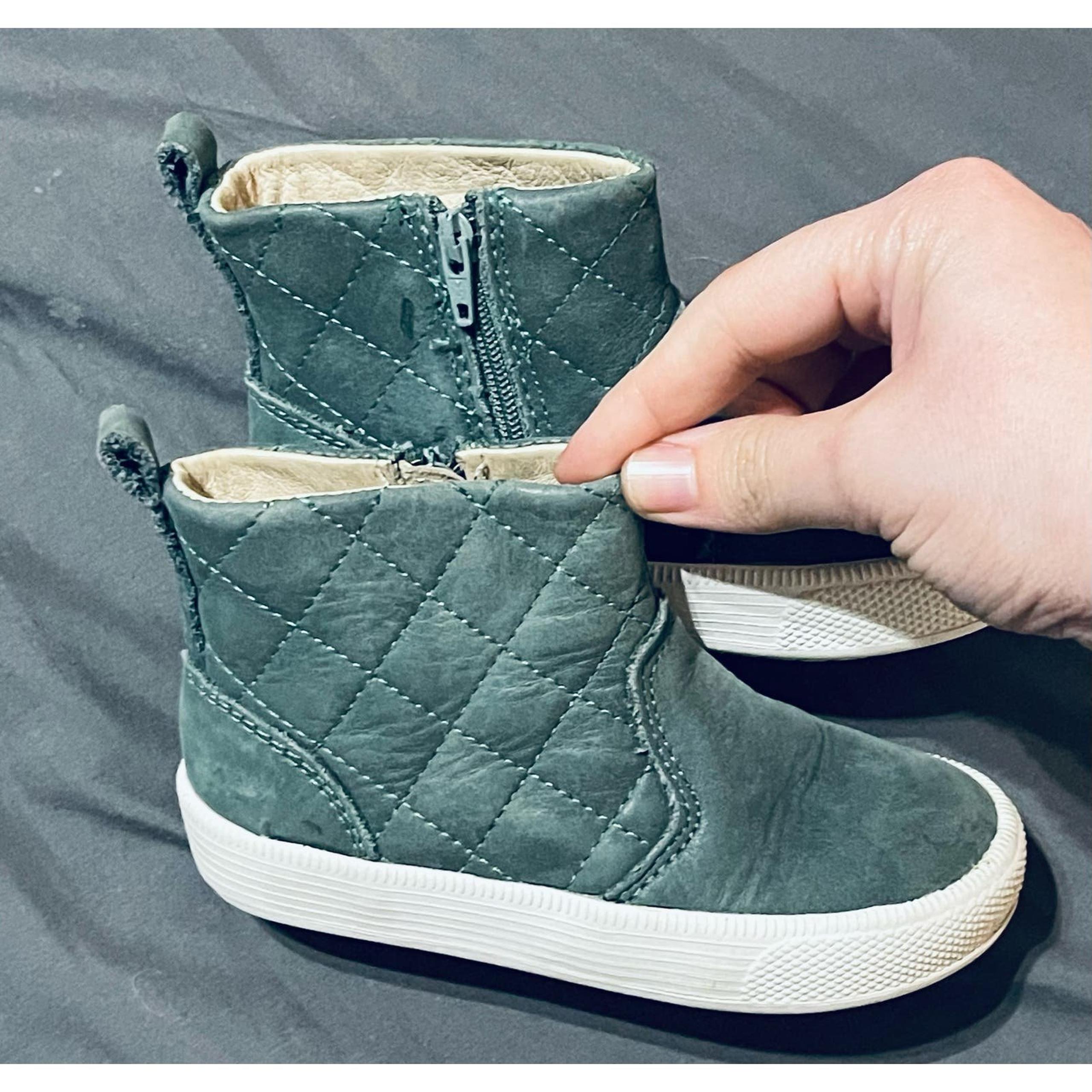 Old Soles Girls Green Quilted Zip Boots Size 24 US 7.5/8