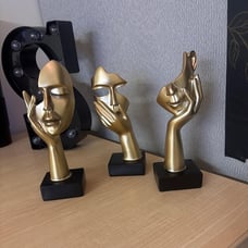 3 PCS Thinker Small Statue, Golden Black Abstract Art Sculpture Modern Home Deco