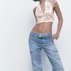 NWT Zara floral silky low cut corset crop top S