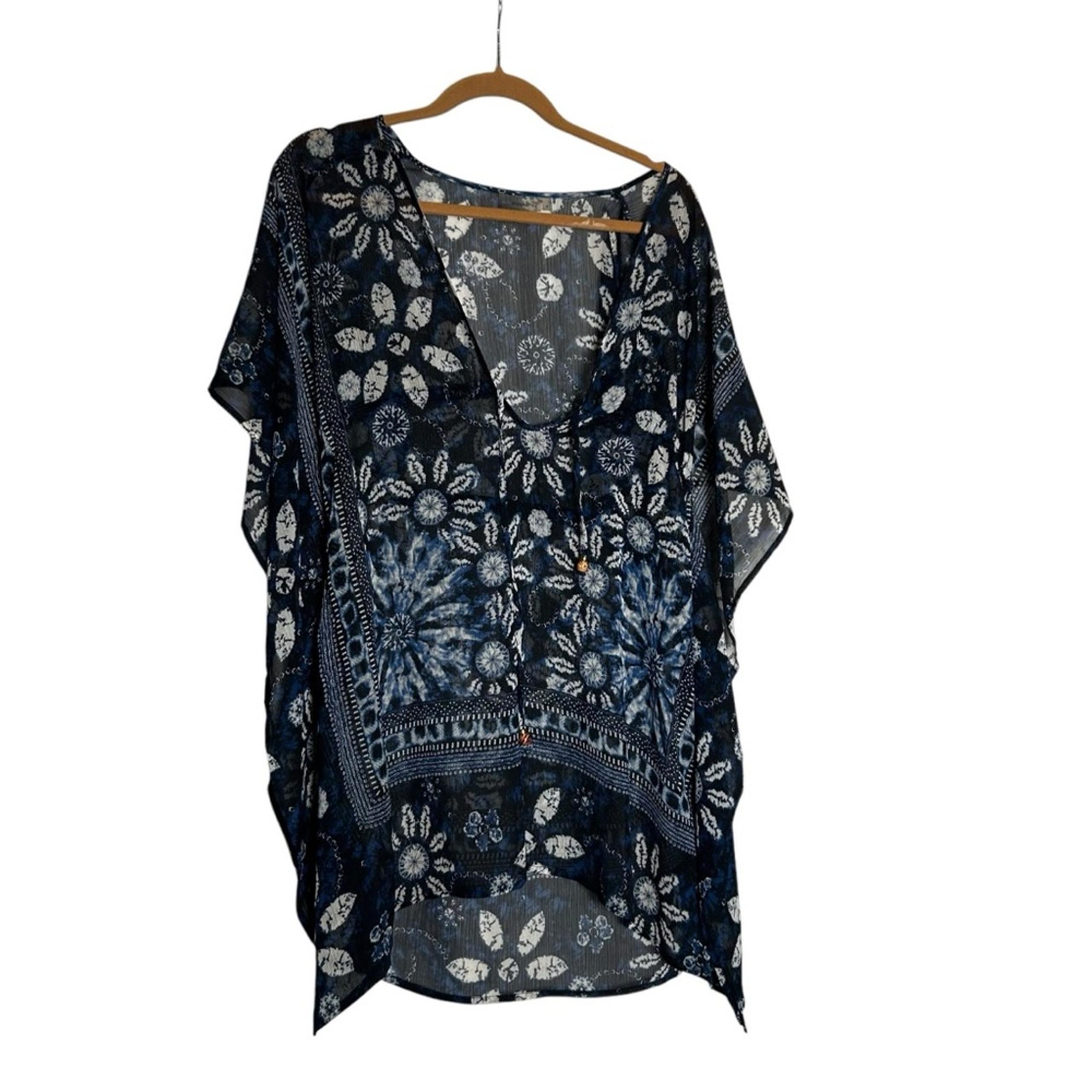 Bleu Rod Beattie Floral Print Deep V Sheer Swimsuit Coverup Size Small