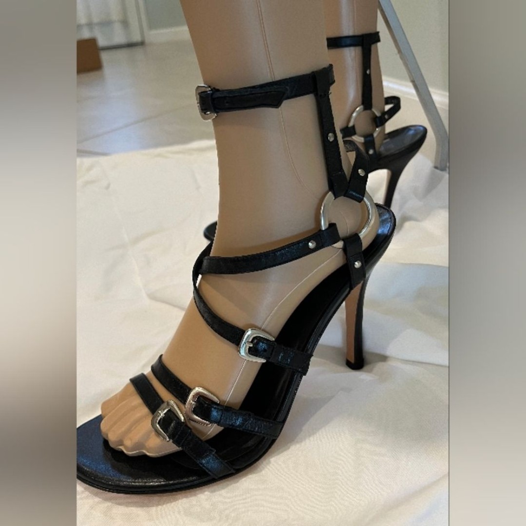 Stuart Weitzman Big Bang Sandals in Black Nappa Leather Size 10.5M