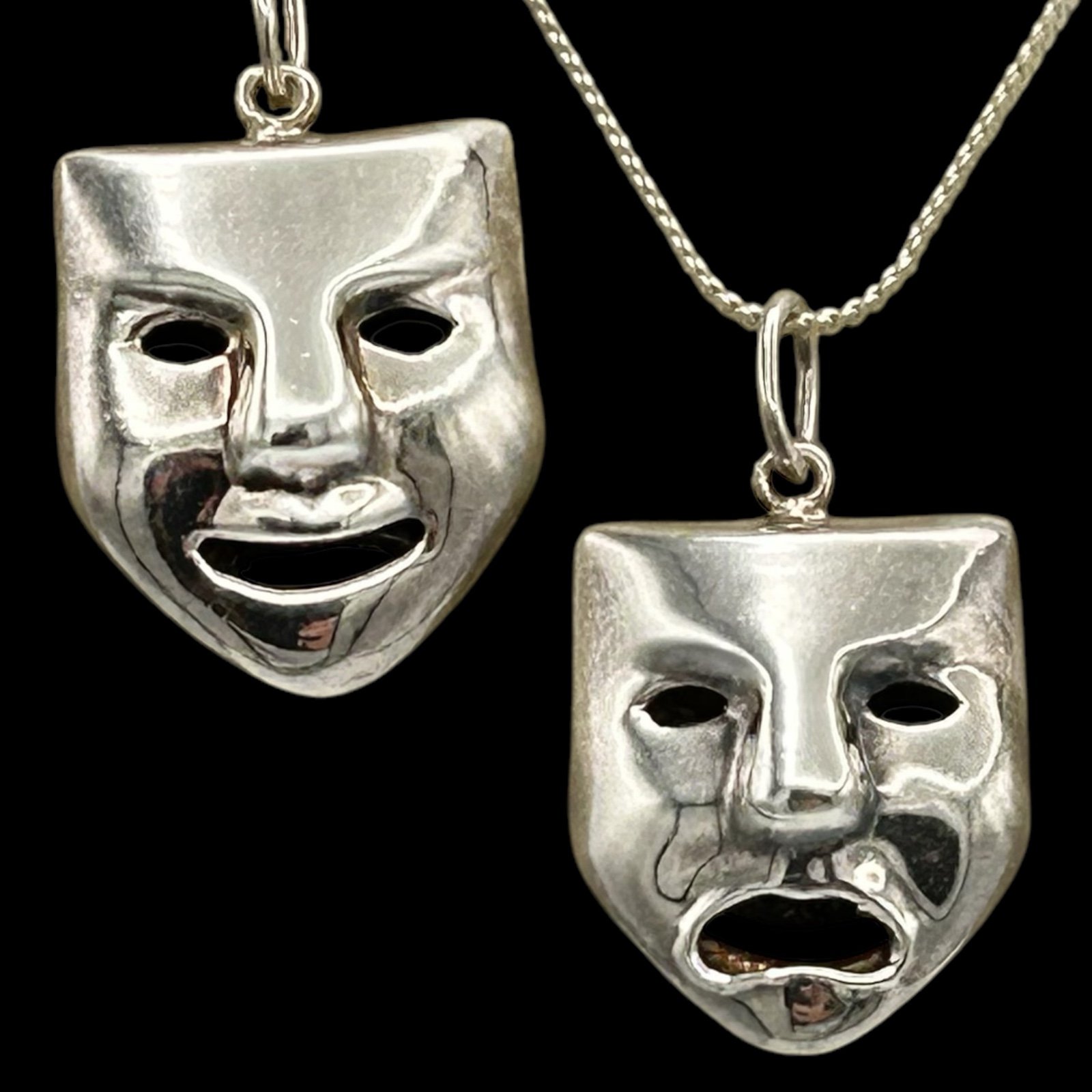 【高知インター店】 Vintage Sterling Silver Comedy Two Sided Tragedy Mask アクセサリー