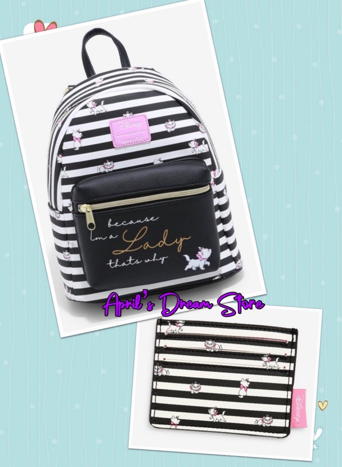Loungefly Disney The Aristocats Marie Stripe Mini Backpack & Cardholder Set