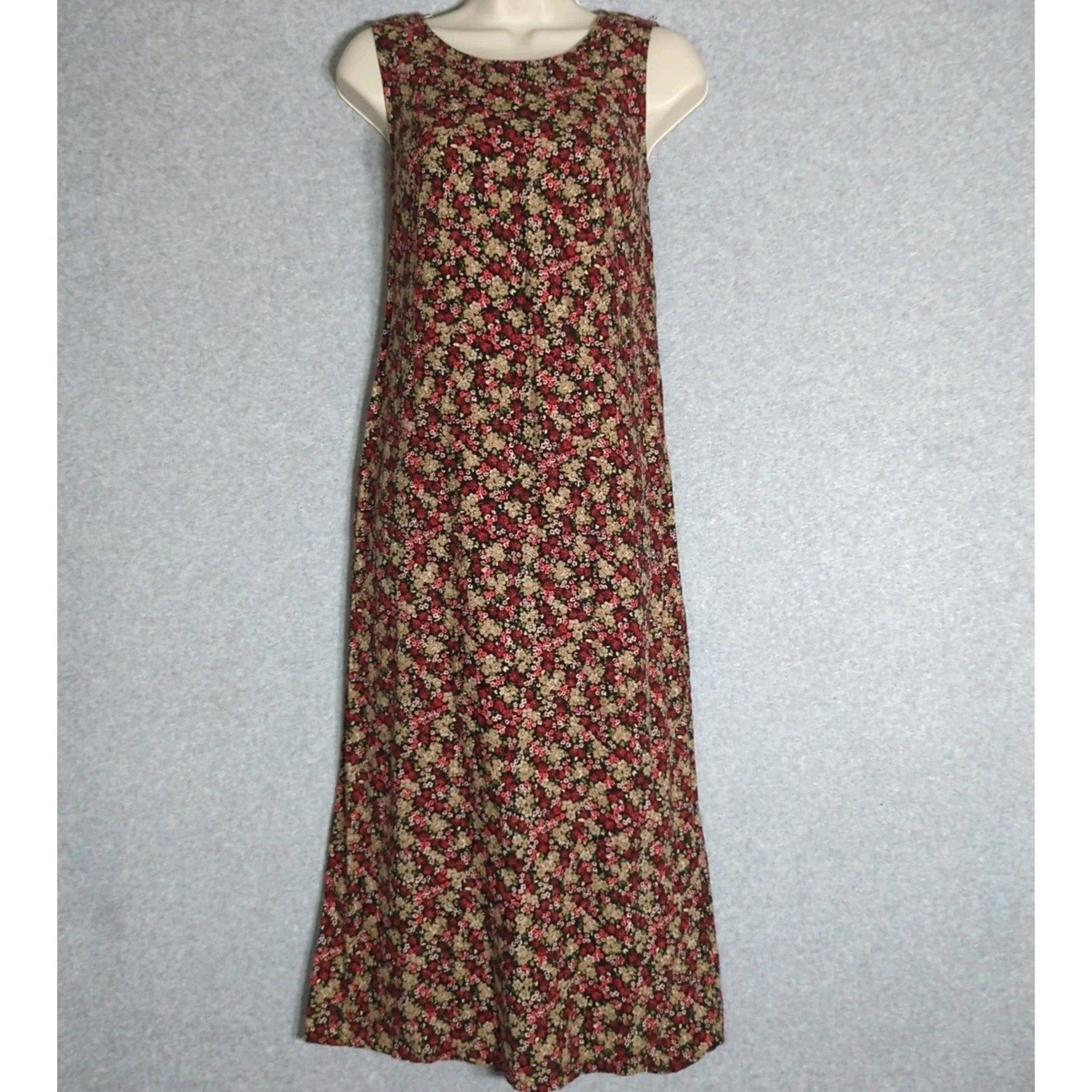 Vtg STUDIO EASE 90's Cottagecore Maxi Linen Dress 6P Dainty Dark Floral Babydoll