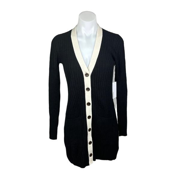 Reformation NWT Vitte 298 Black Cashmere Ribbed Button Up Sweater Mini Dress