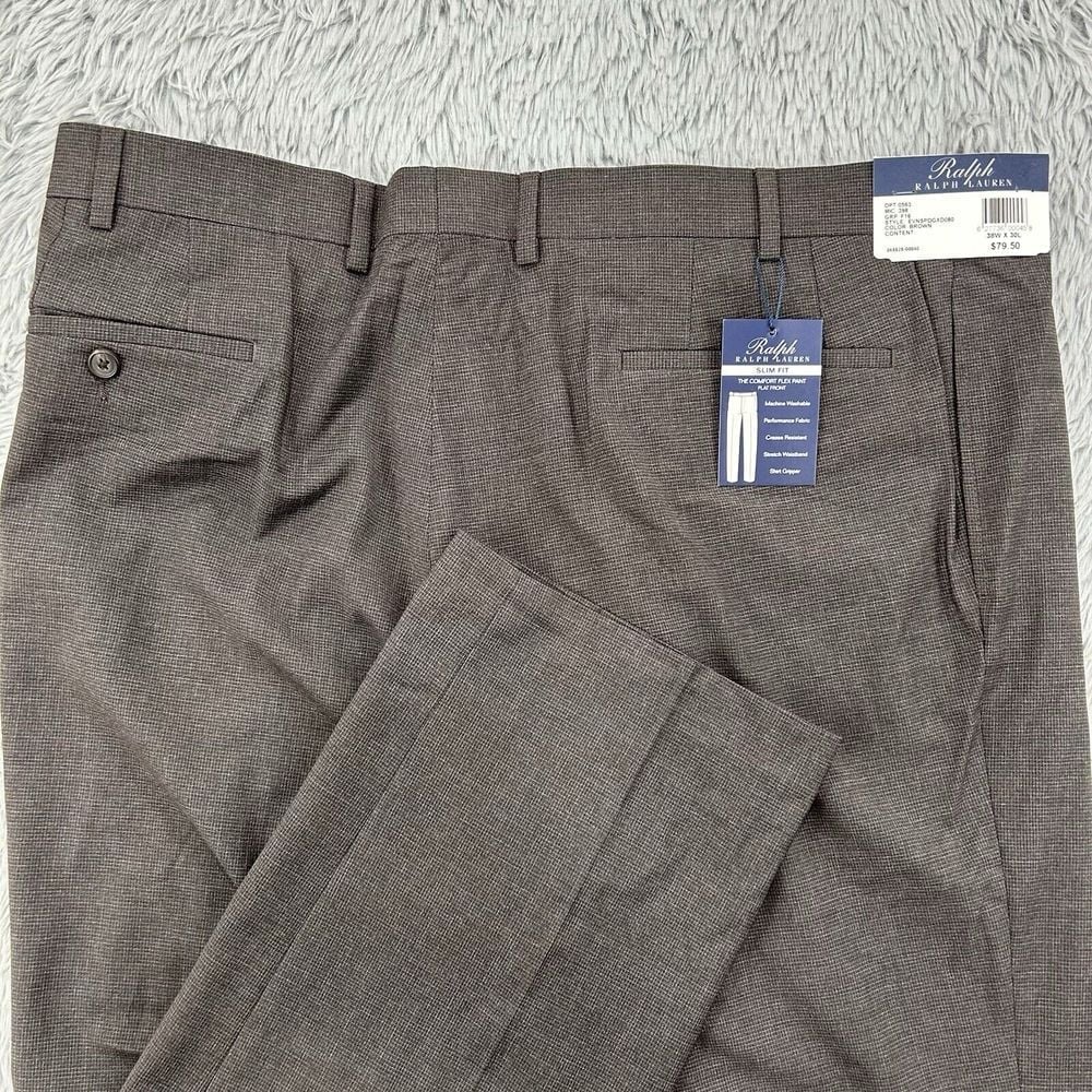 Ralph Ralph Lauren Pants Men's 39.75x29.75 Brown NWT Comfort Flex Flat Front