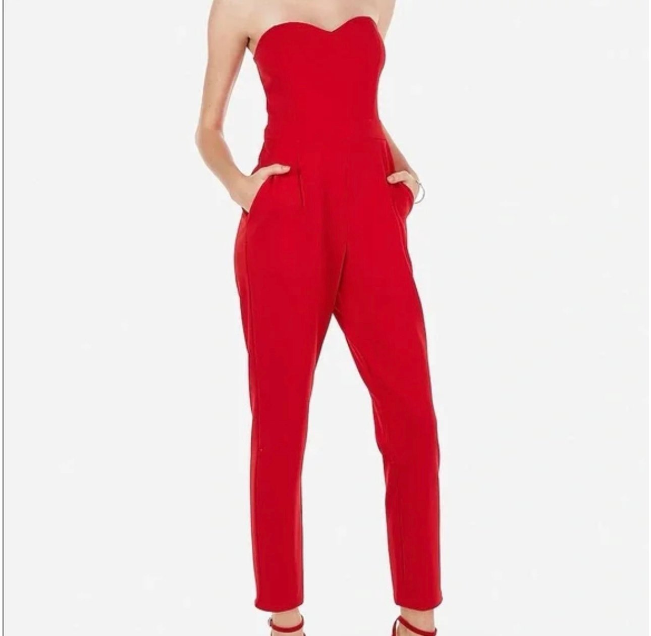 Express Red Strapless Jumpsuit