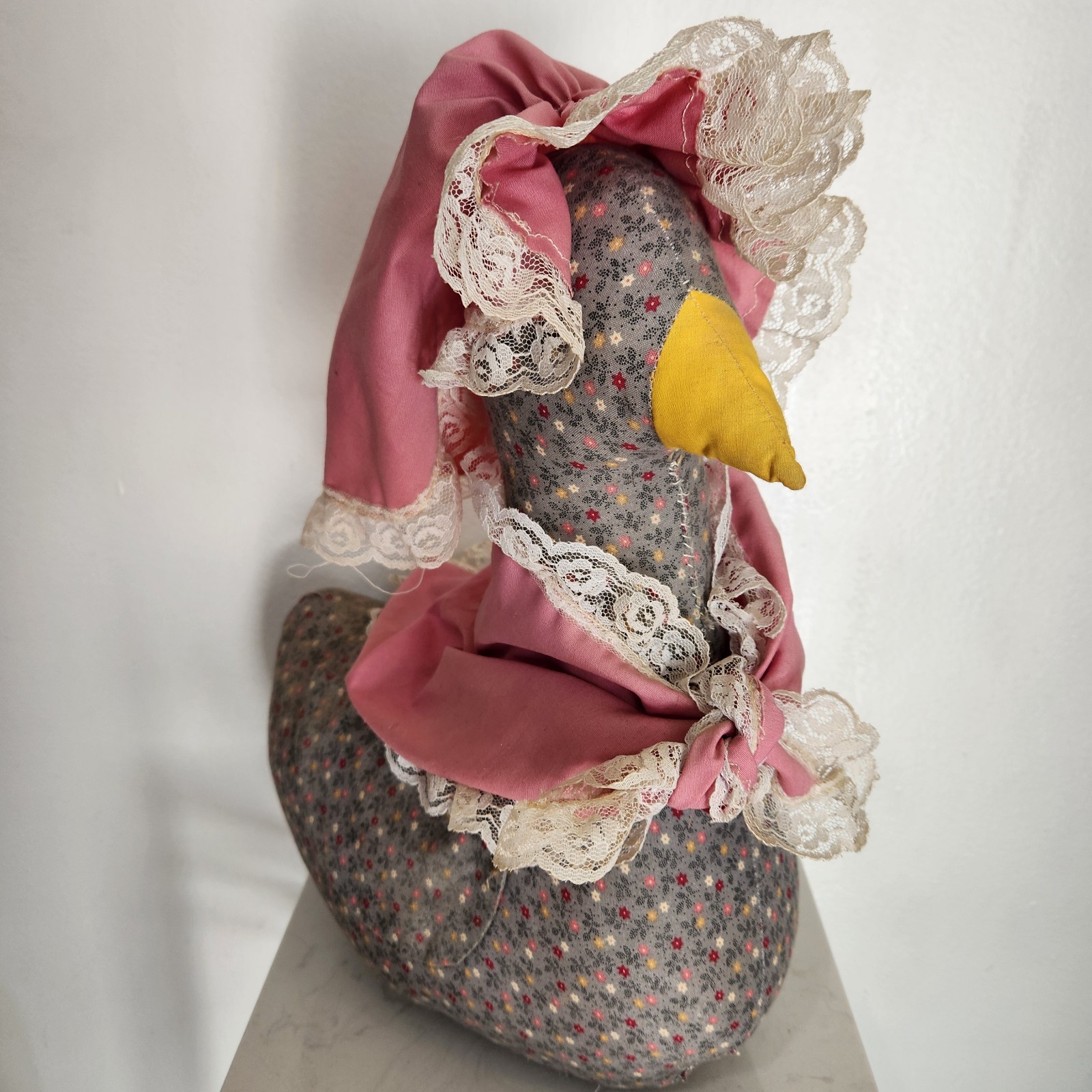 Mother Goose Floral Fabric Plush with Pink & Lace Shaw & Bonnet Accents