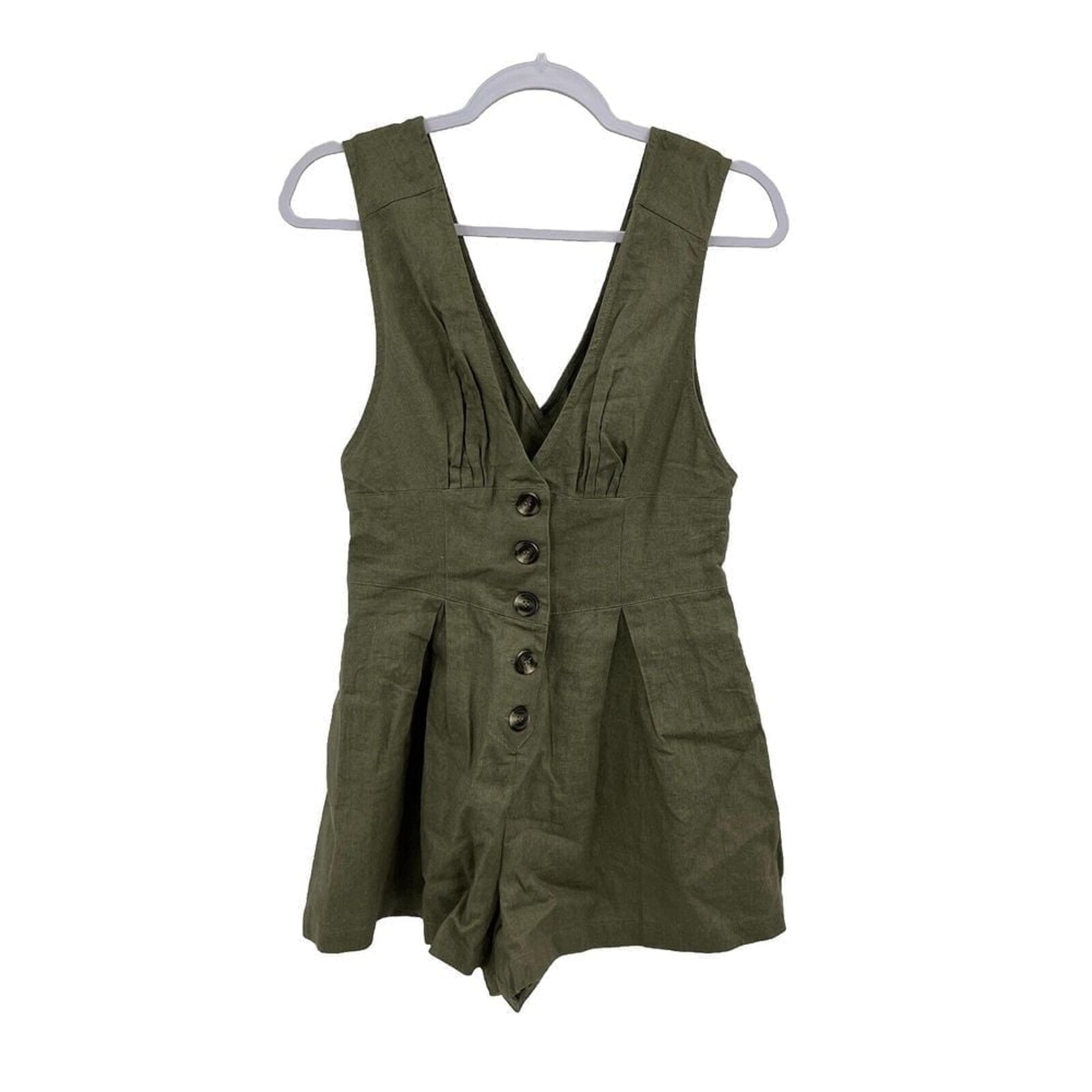 Mustard Seed Women's Sleeveless Button Front Romper Olive Green Small Shorts S