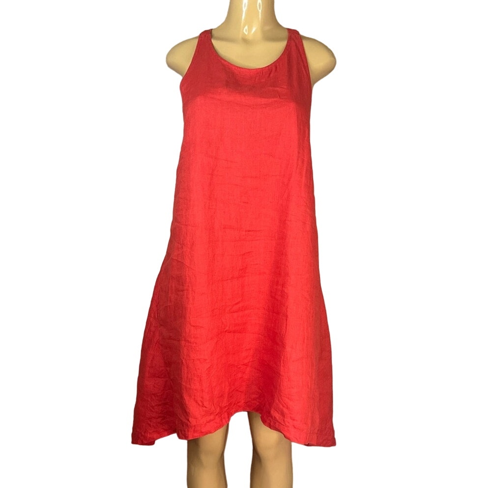 Banana Republic Linen Trapeze Sleeveless High Low Dress Blooming Red Size 6