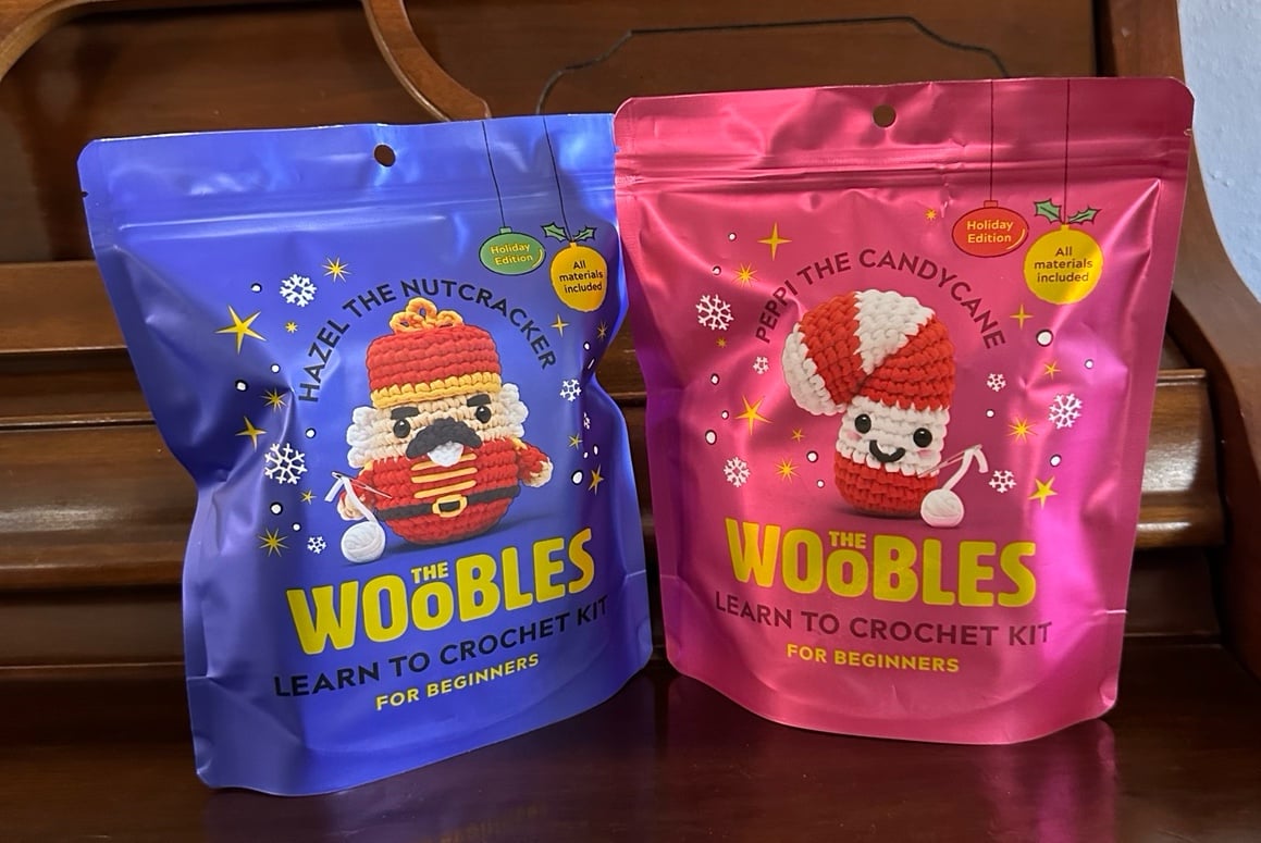 The Woobles Crochet Kits Peppi Candy Cane Hazel the Nutcracker Set