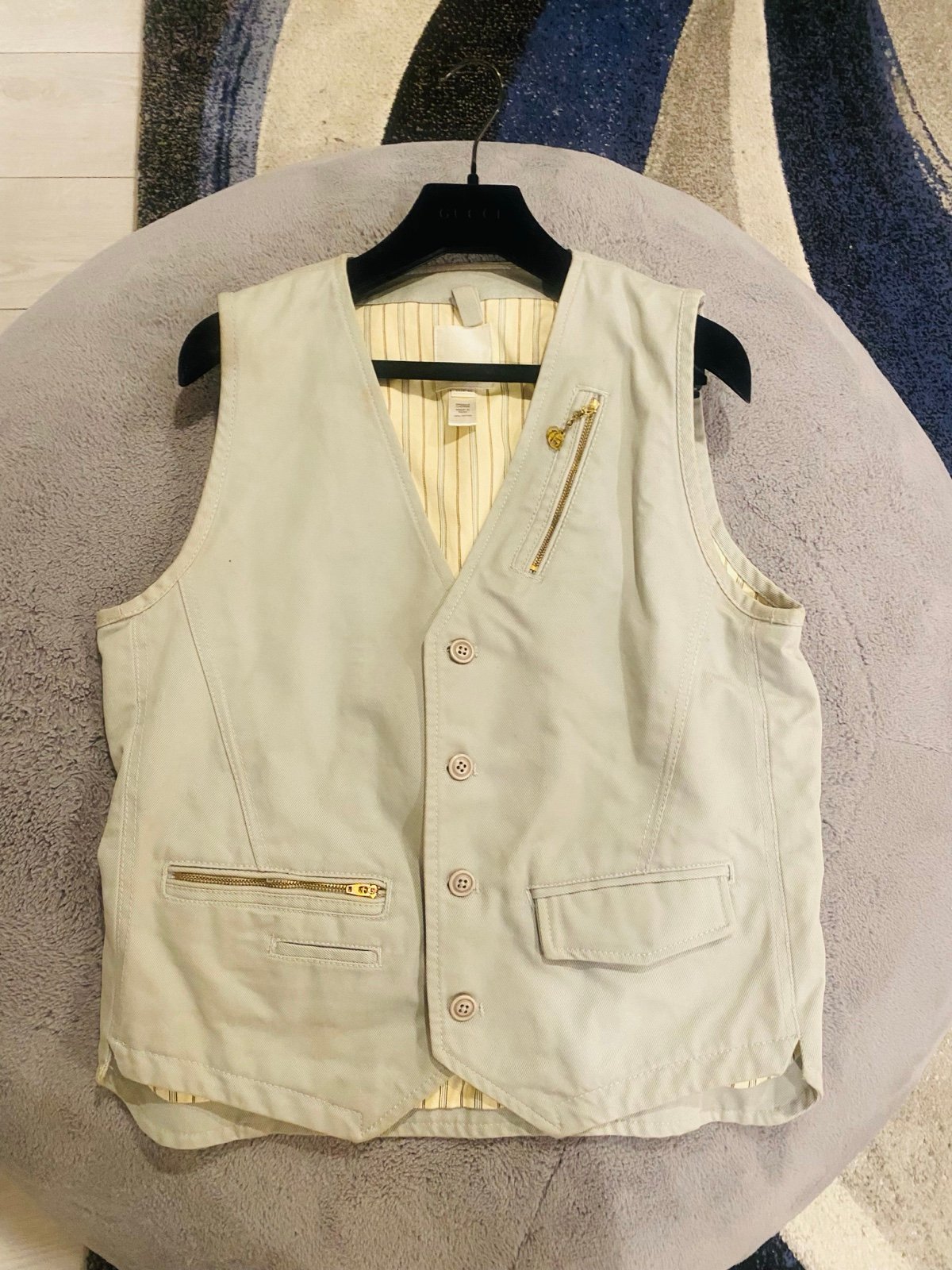 DENIM Vintage Diesel Light Gray Vest with Gold Accents