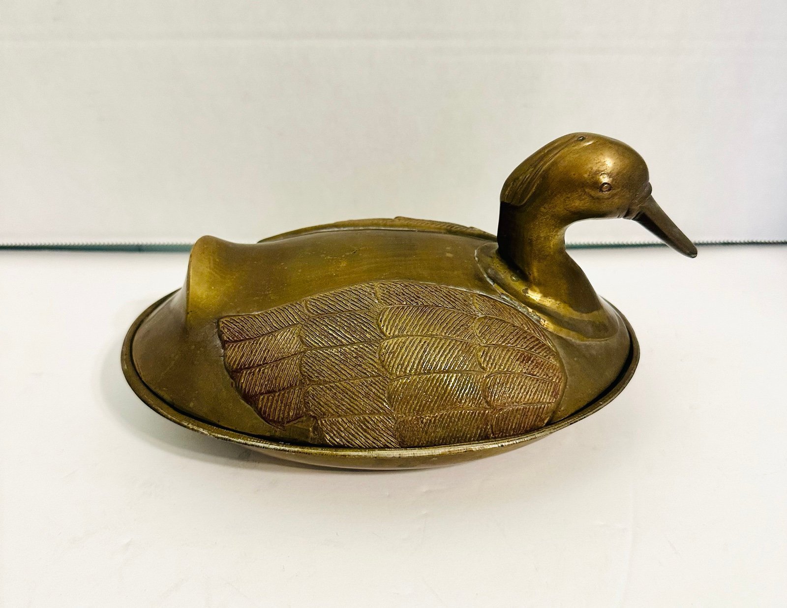 1970s Vintage Large Brass Duck Trinket Box