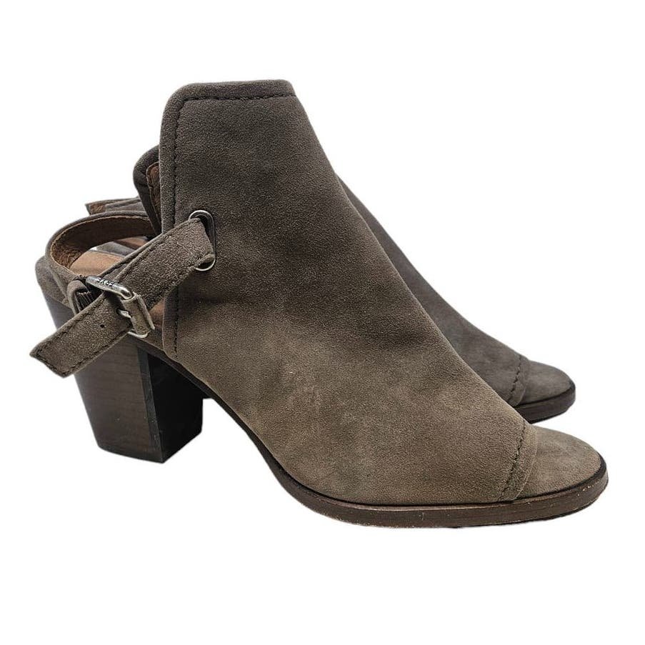 Frye 9 Dani Shield Taupe Suede Open Toe Mule Heel Slingback Boho Western