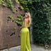 Zara jumpsuit pistachio cut out bow satin wide leg sleeveless wedding party
