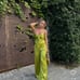 Zara jumpsuit pistachio cut out bow satin wide leg sleeveless wedding party