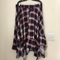 Torrid plus size Navy red plaid asymmetrical handkerchief hem ruffled midi skirt