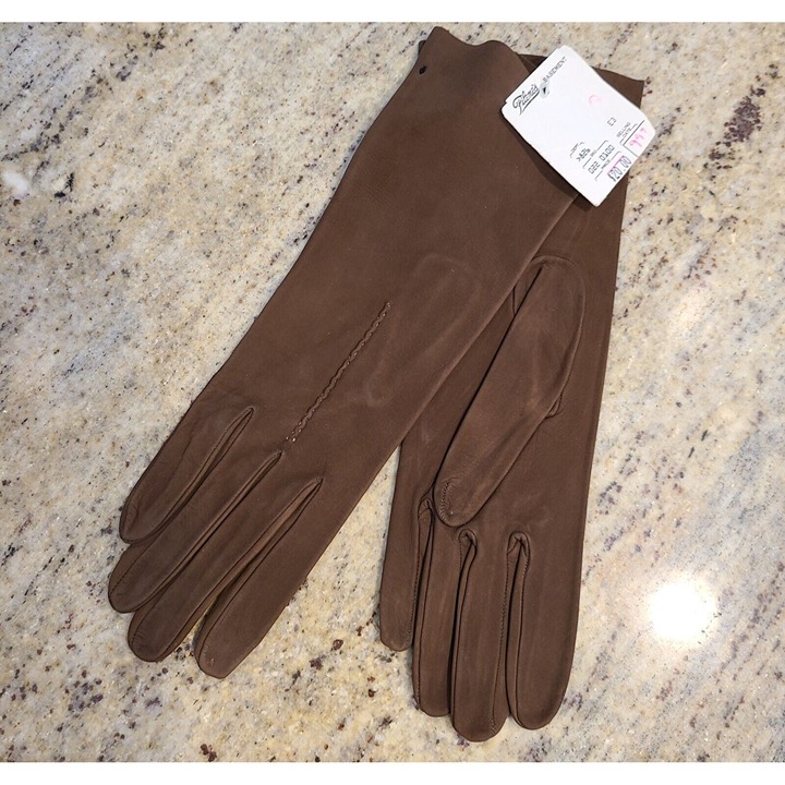 New! Vintage Women Size L 8 Brown Soft Suede 12 Long Formal Gloves