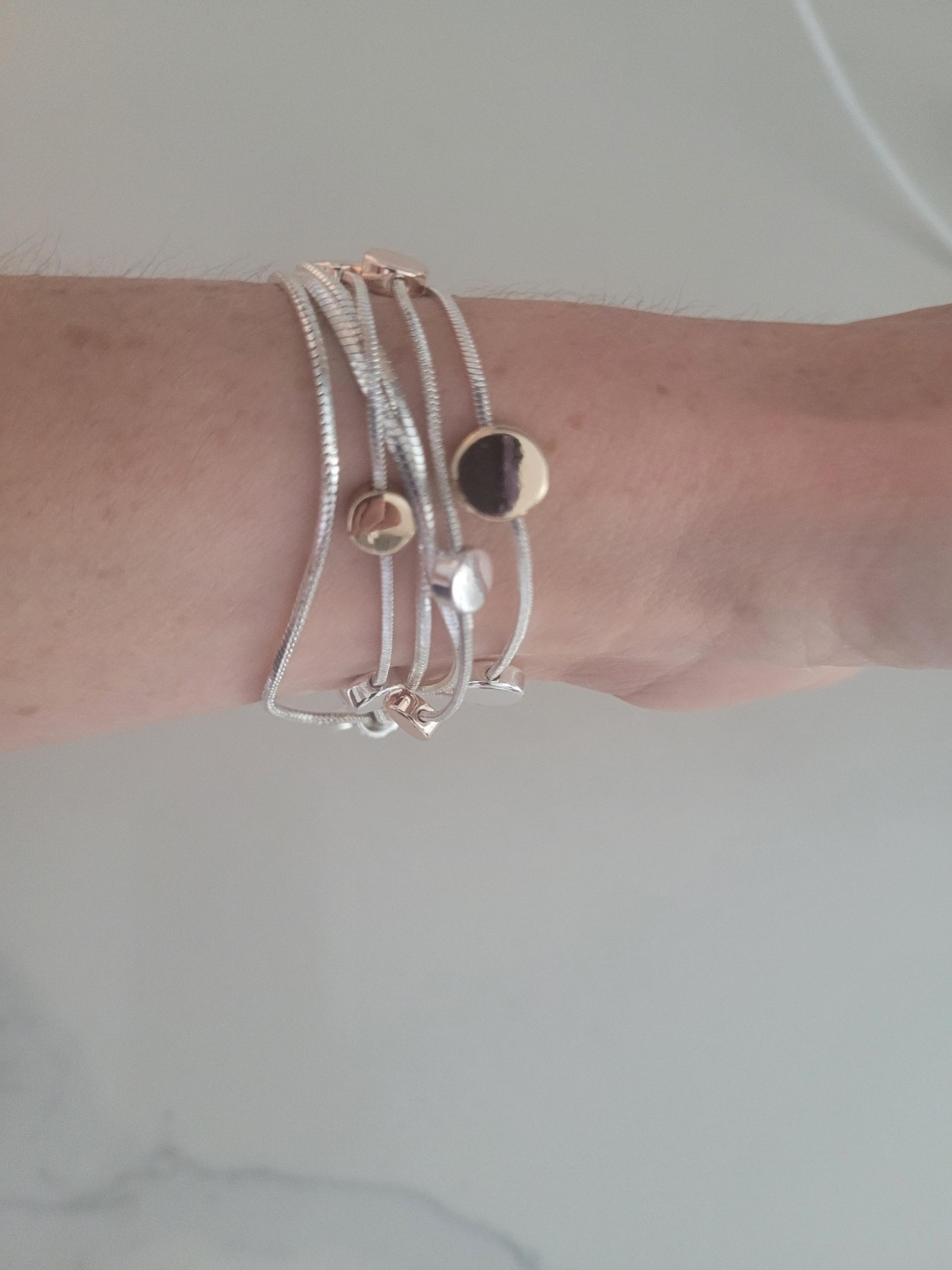 8 Inch Silver Chain Fashion Bracelet with Gold and Silver Plated Beads