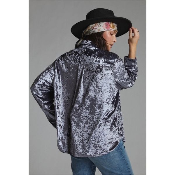 Amadi for Anthropologie Gray Velvet Buttondown NWT Size Large