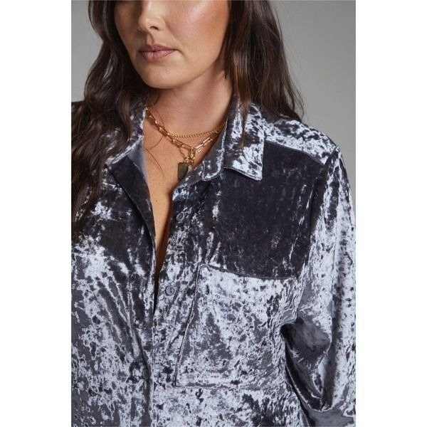 Amadi for Anthropologie Gray Velvet Buttondown NWT Size Large