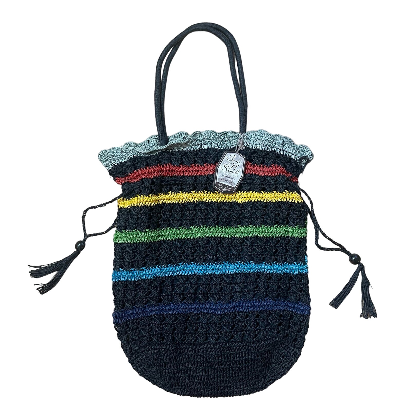 Sun N Sand Woven Striped Net Tote Large Beach Bag