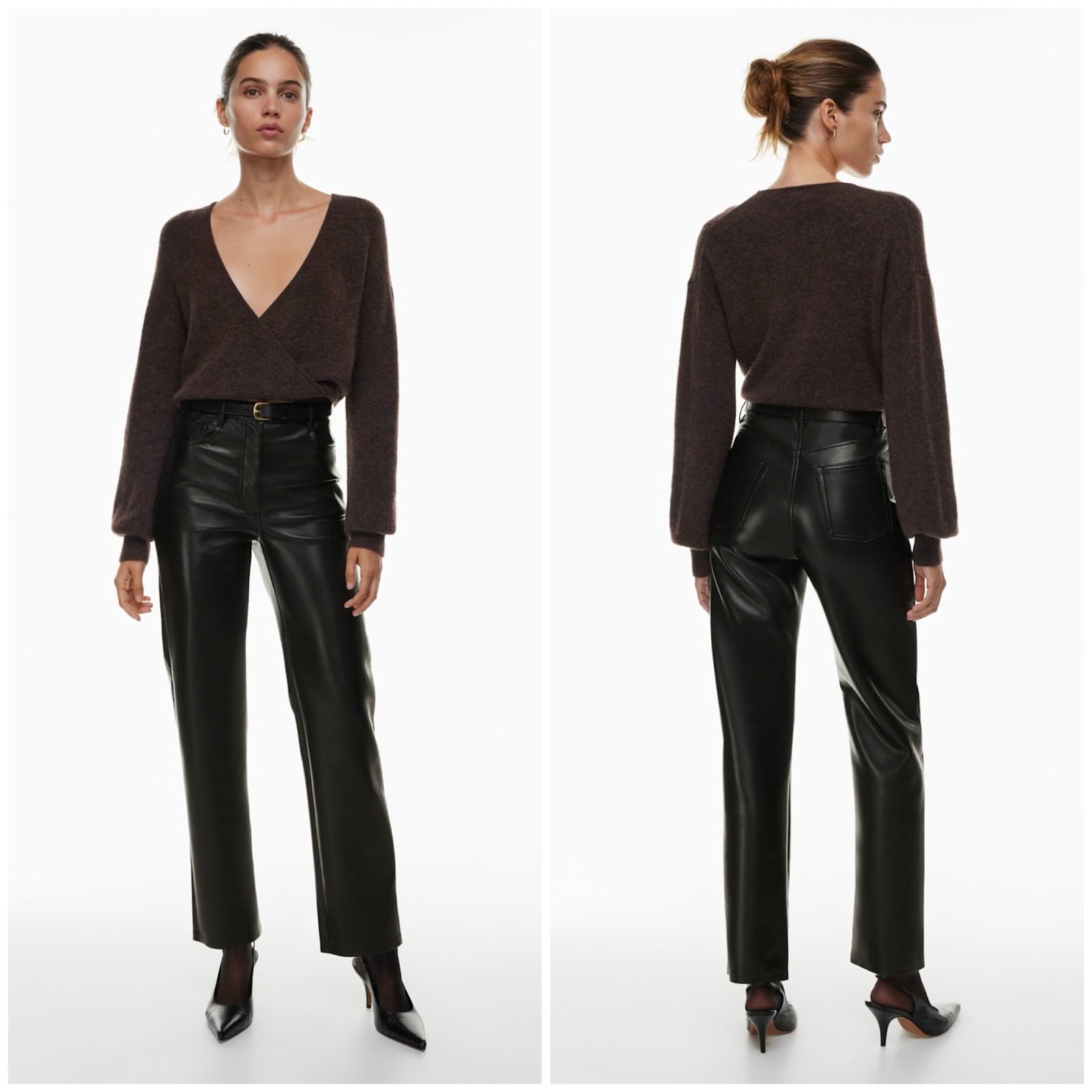 Wilfred Aritzia The Melina Pant Black Vegan Leather High Rise Straight Leg Sz 2