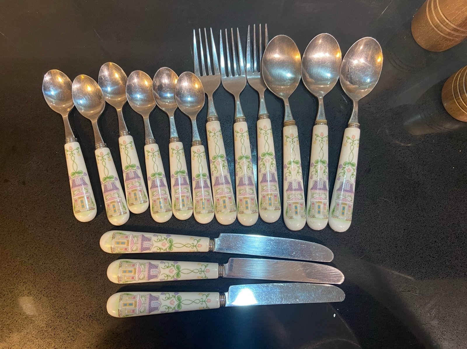 Lenox Village Flatware, 3 forks, 3 knives, 3 spoons, 5 teaspoons - PLEASE READ