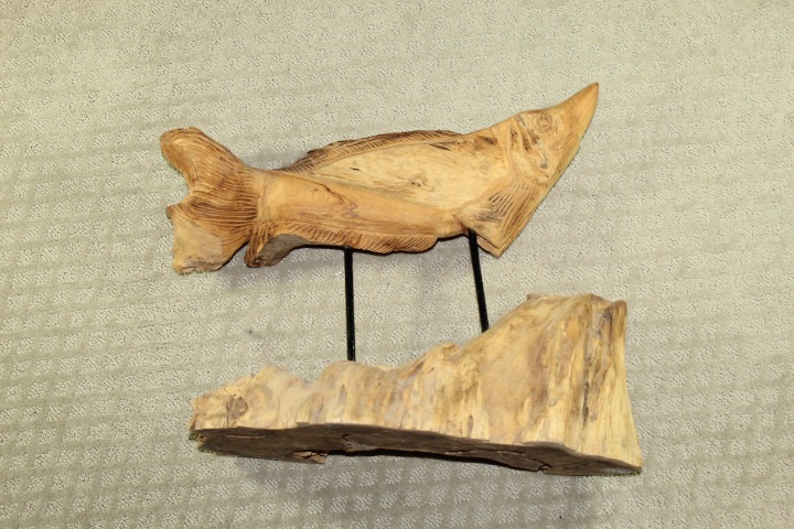 Hand Carved Driftwood 15x7x20 Carved Fish Decor