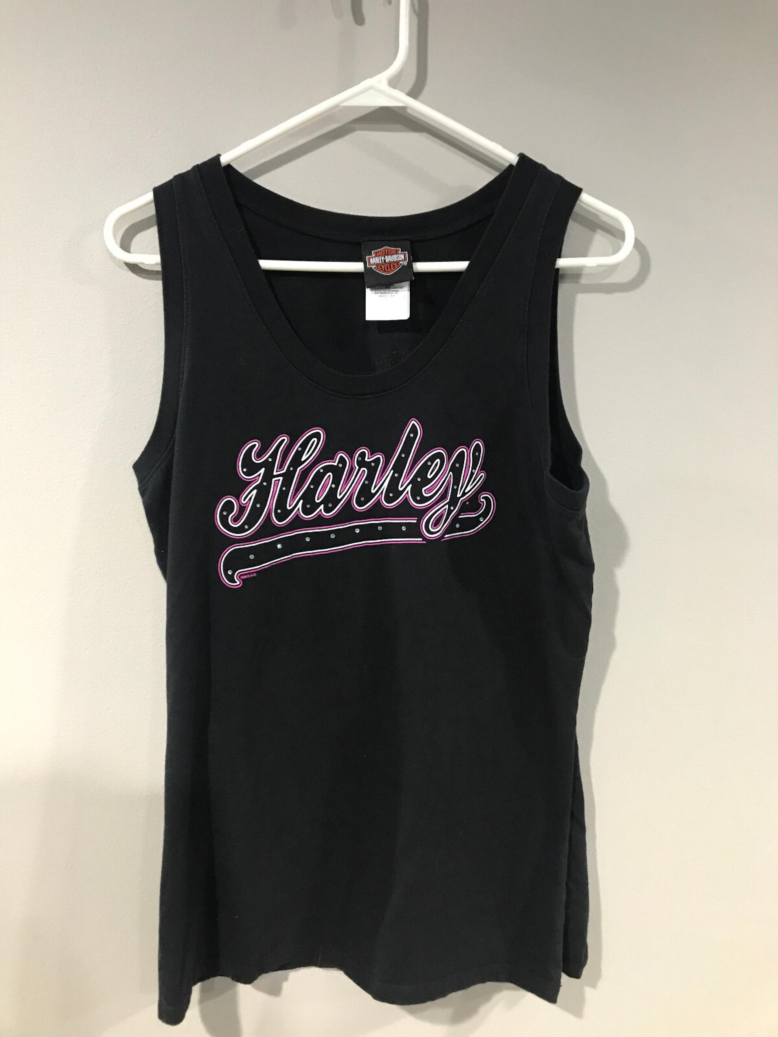 Harley Davidson Sleeveless Tank Sz 1X w/Sequins Pink Black VIKING LAND