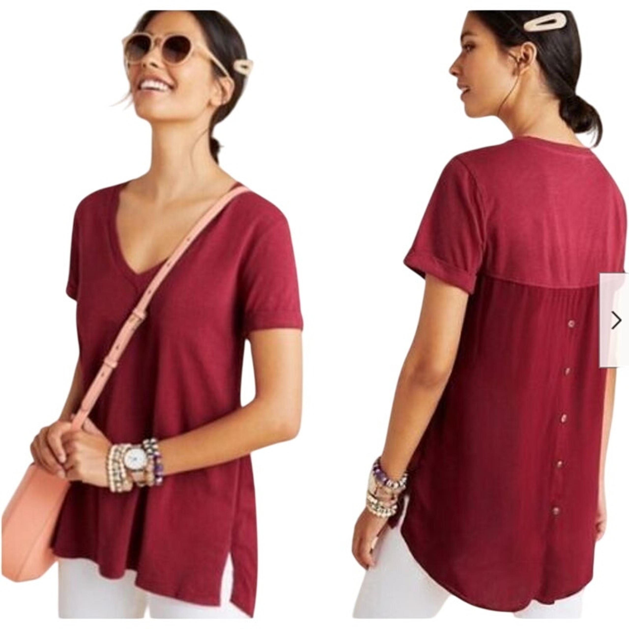 Anthropologie t.la Dorthea Red Wine Tunic Top XS Oversized Mixed Media Blouse