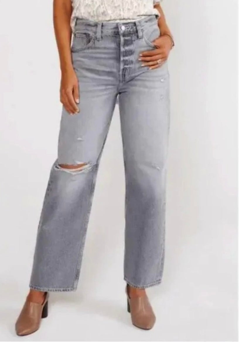 Etica Tyler Vintage Straight Grey High Waist Distressed Jeans Size 31- NWT