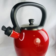 COPCO Camden Red Tea Kettle Enamel on Steel Whistling 6 Cup Distressed