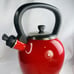 COPCO Camden Red Tea Kettle Enamel on Steel Whistling 6 Cup Distressed