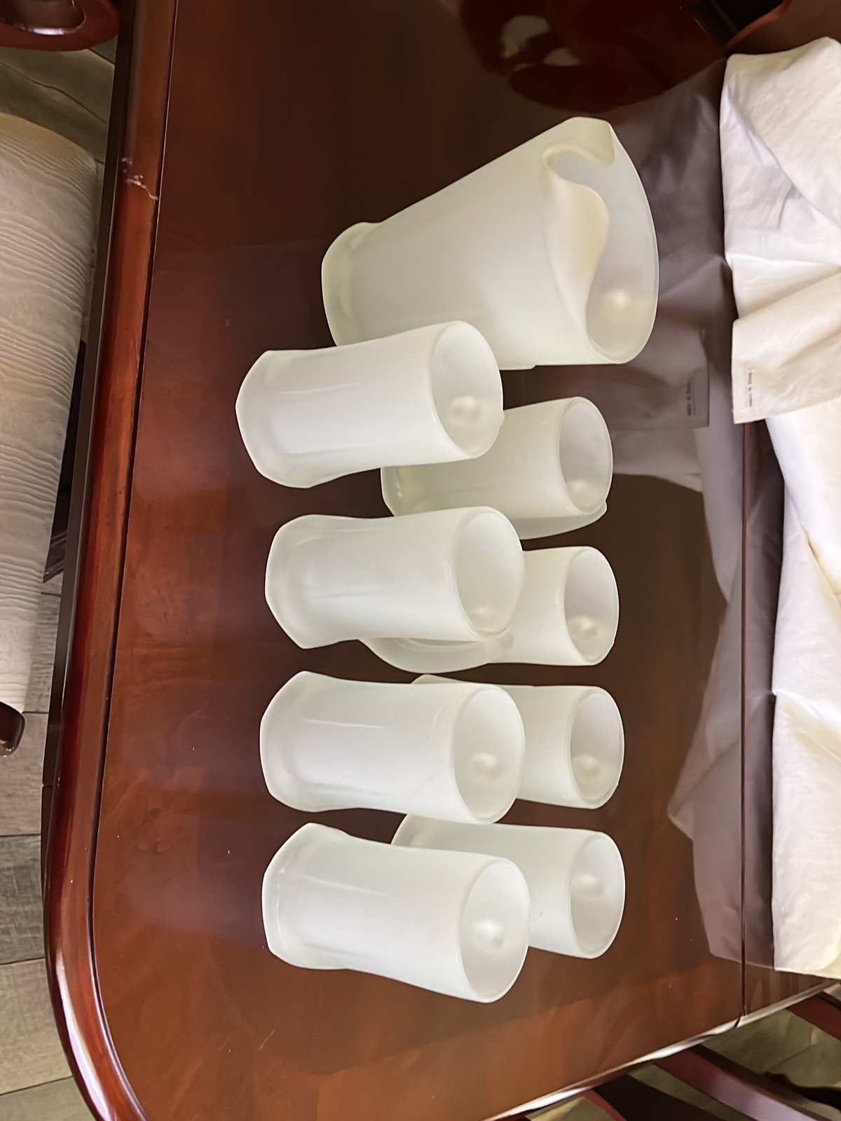 Tiara glassware. You can put the set in the freezer. Great for beer.