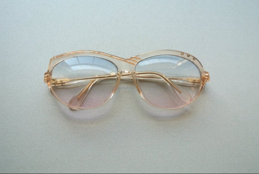 **Original 1980s Cazal Light Pink Acetate Frame w/ Blue & Pink Gradient Lens**