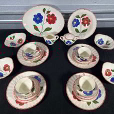 RARE SET 4 PIECE TABLE SETTING BLUE RIDGE SOUTHERN POTTERY UNDERGLAZE 28 PIECES