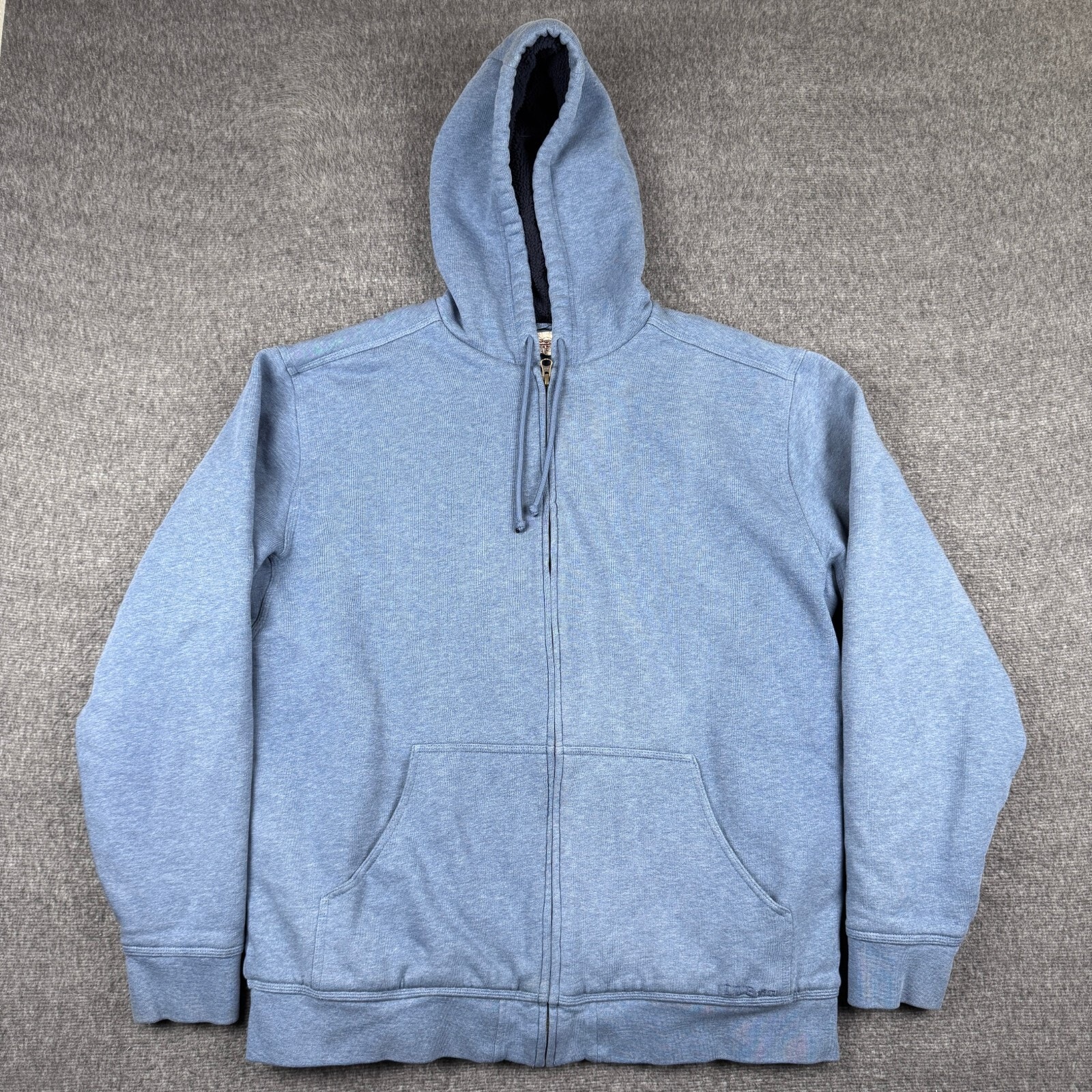 LL Bean Katahdin Iron Works Hoodie Mens Large Blue Full Zip Sherpa Lined Heavy