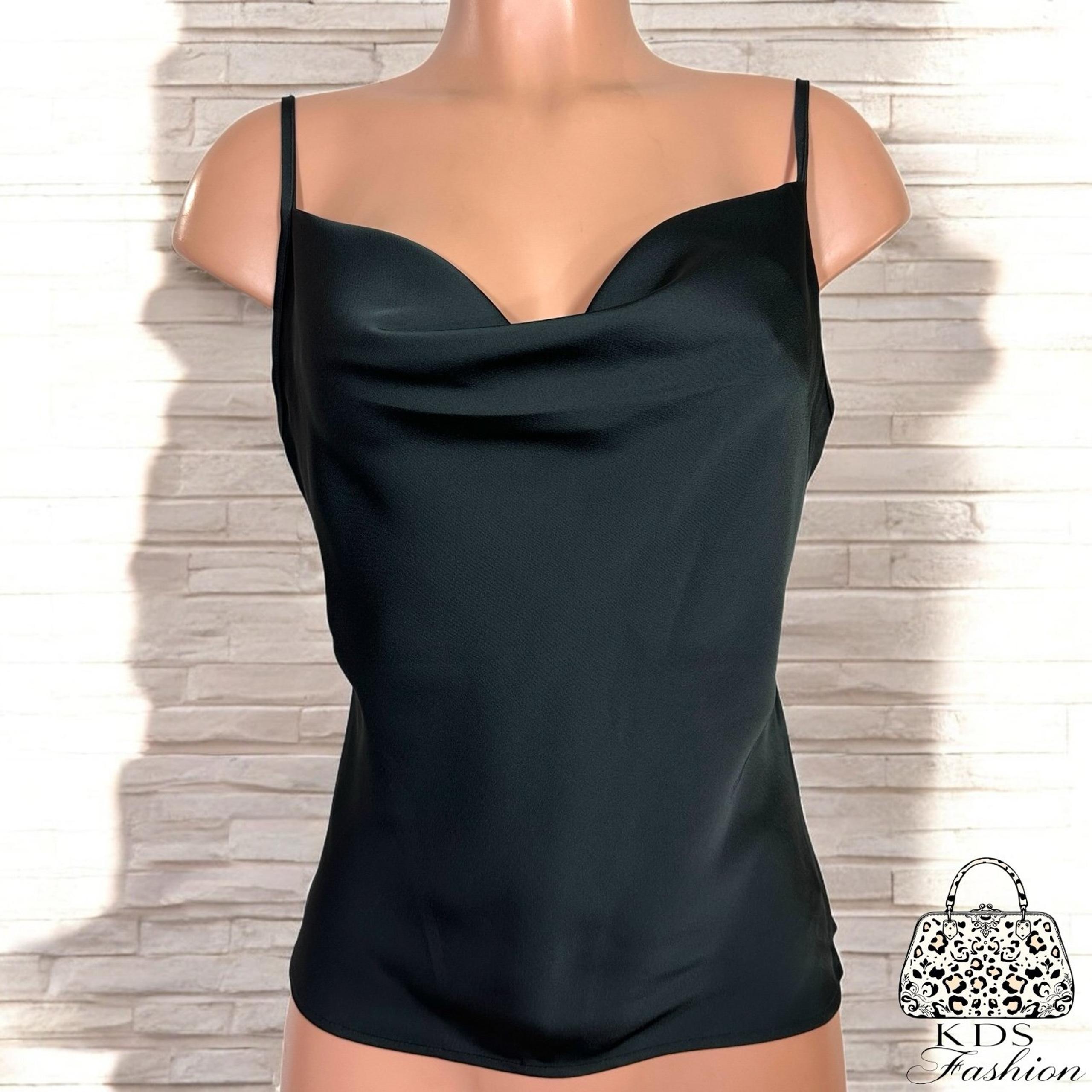 SHEIN Women’s Black Satin Drape Front Camisole Tank SM 2/4
