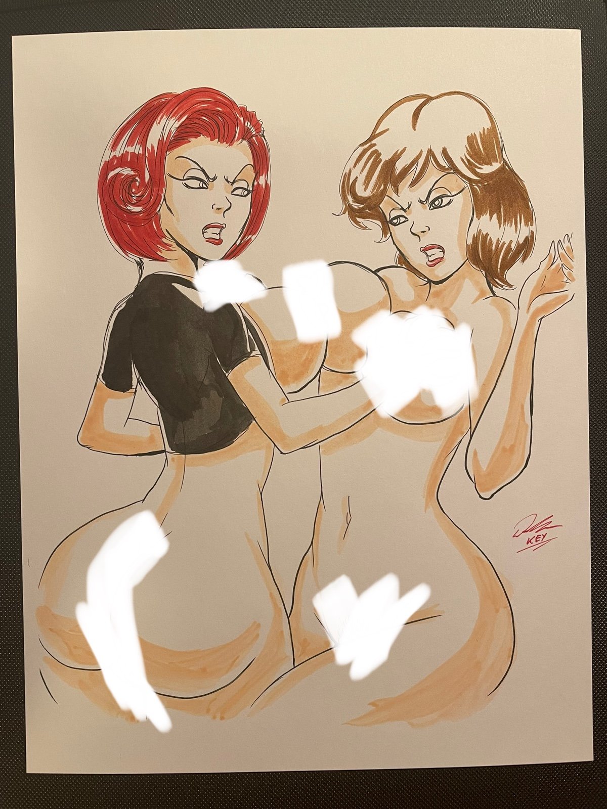 Scully VS April O’Neal Rare Original Nude Art by Key