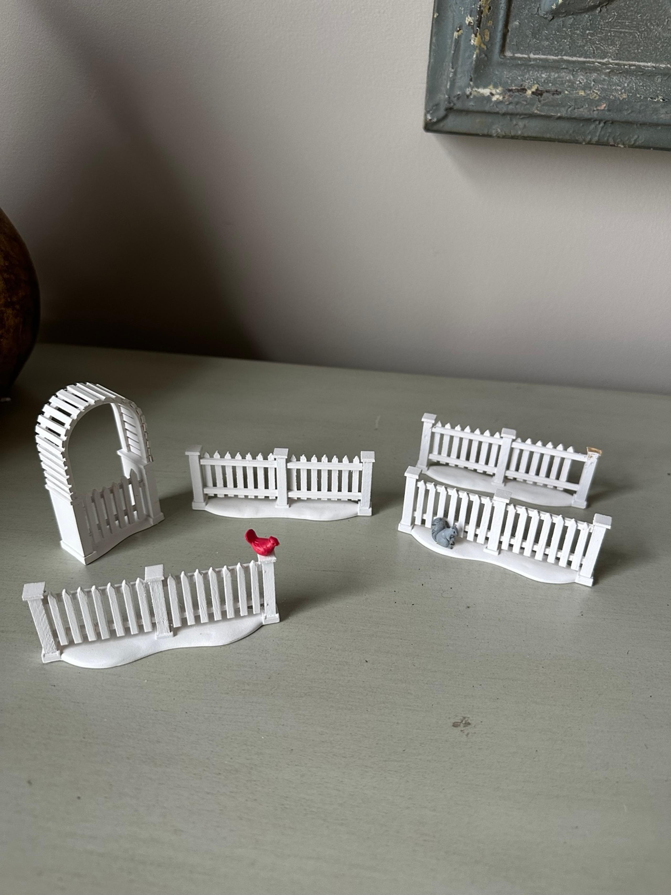 Department 56 white picket fence and  gate village accessories lot red cardinal