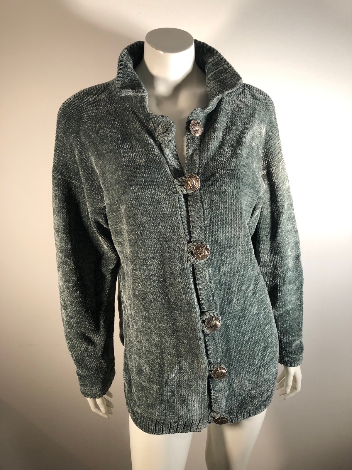 Vintage C. B. Milligan chenille Womens cardigan sweater XL with horse buttons