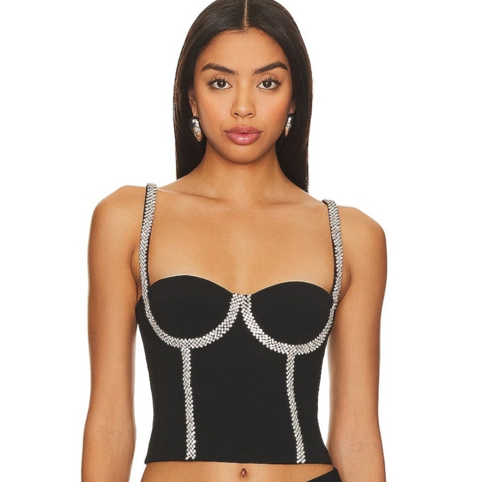 NWT Lovers + Friends Cecilia Bustier Top - Black & Crystals - S