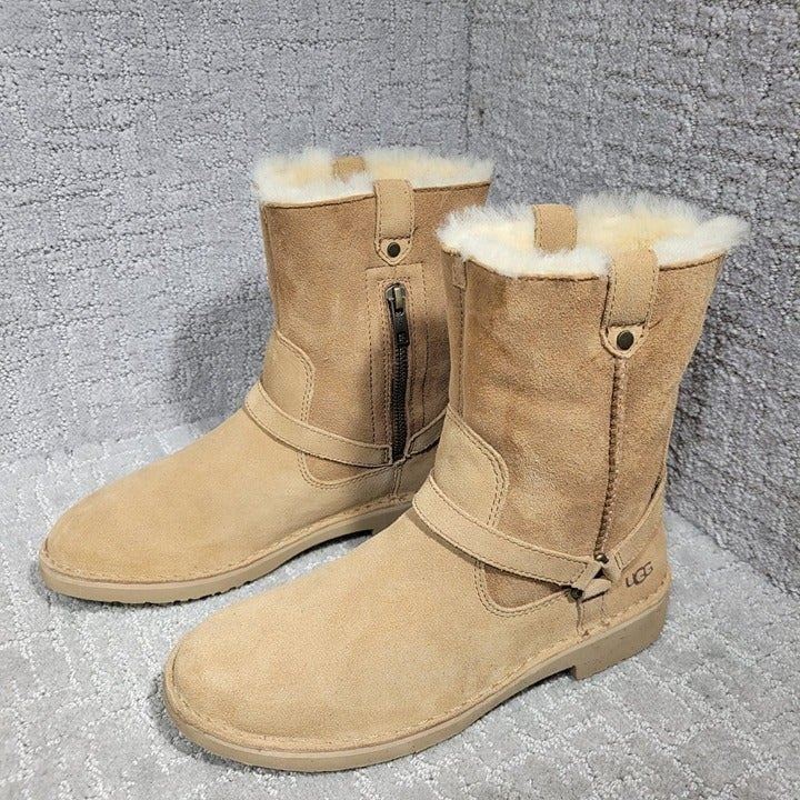 Ugg Aveline Womens Size 6.5 Brown Harness Zip Sued Mid Calf Snow Boots 1112469