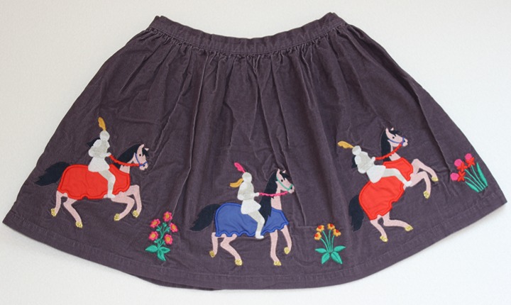 NEW Mini Boden Girls Knight Applique Skirt 9-10 Years Purple Soft Corduroy Lined