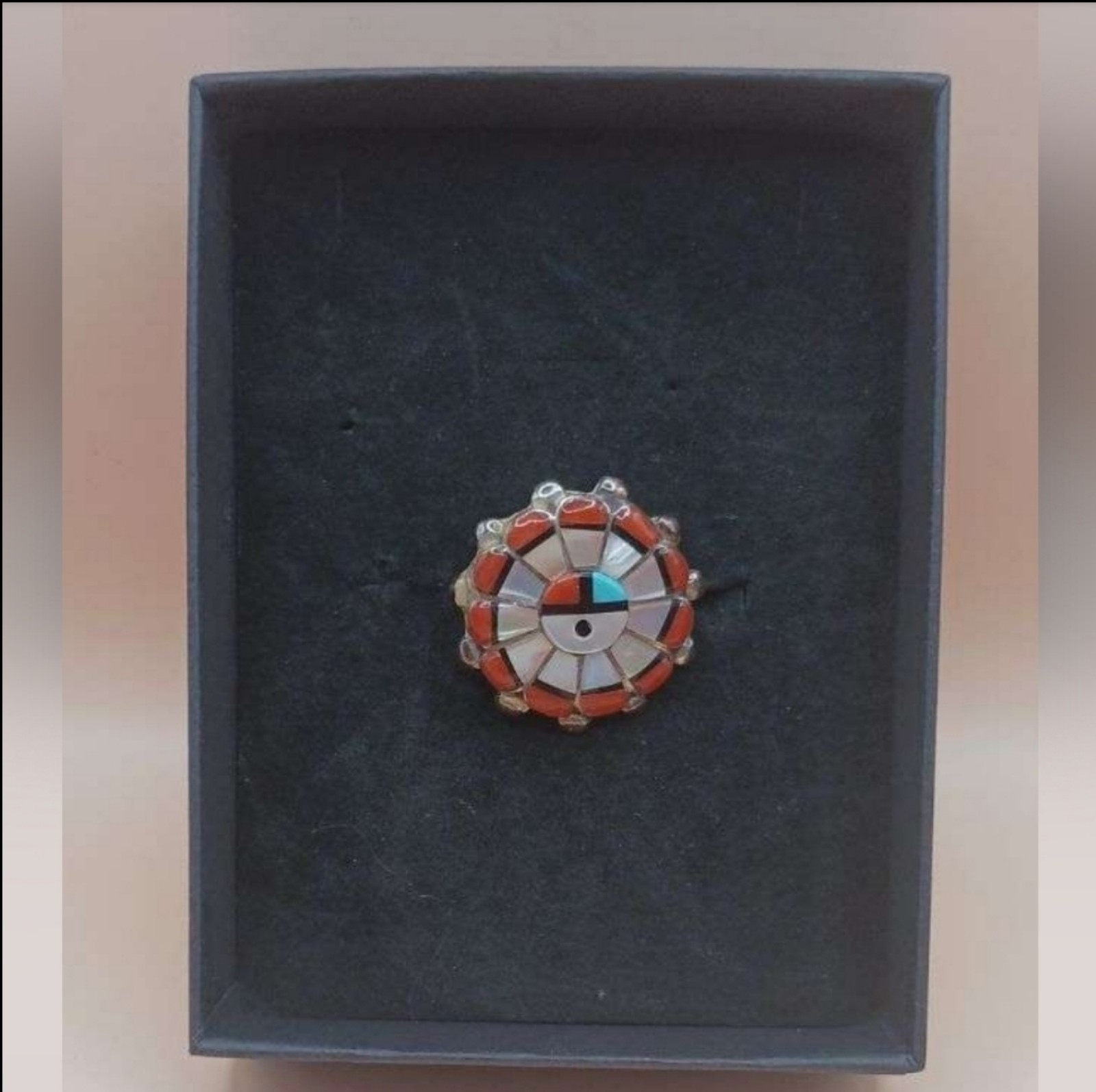 Zuni Brooch/Pendant Mother of Pearl, Turquoise, Coral