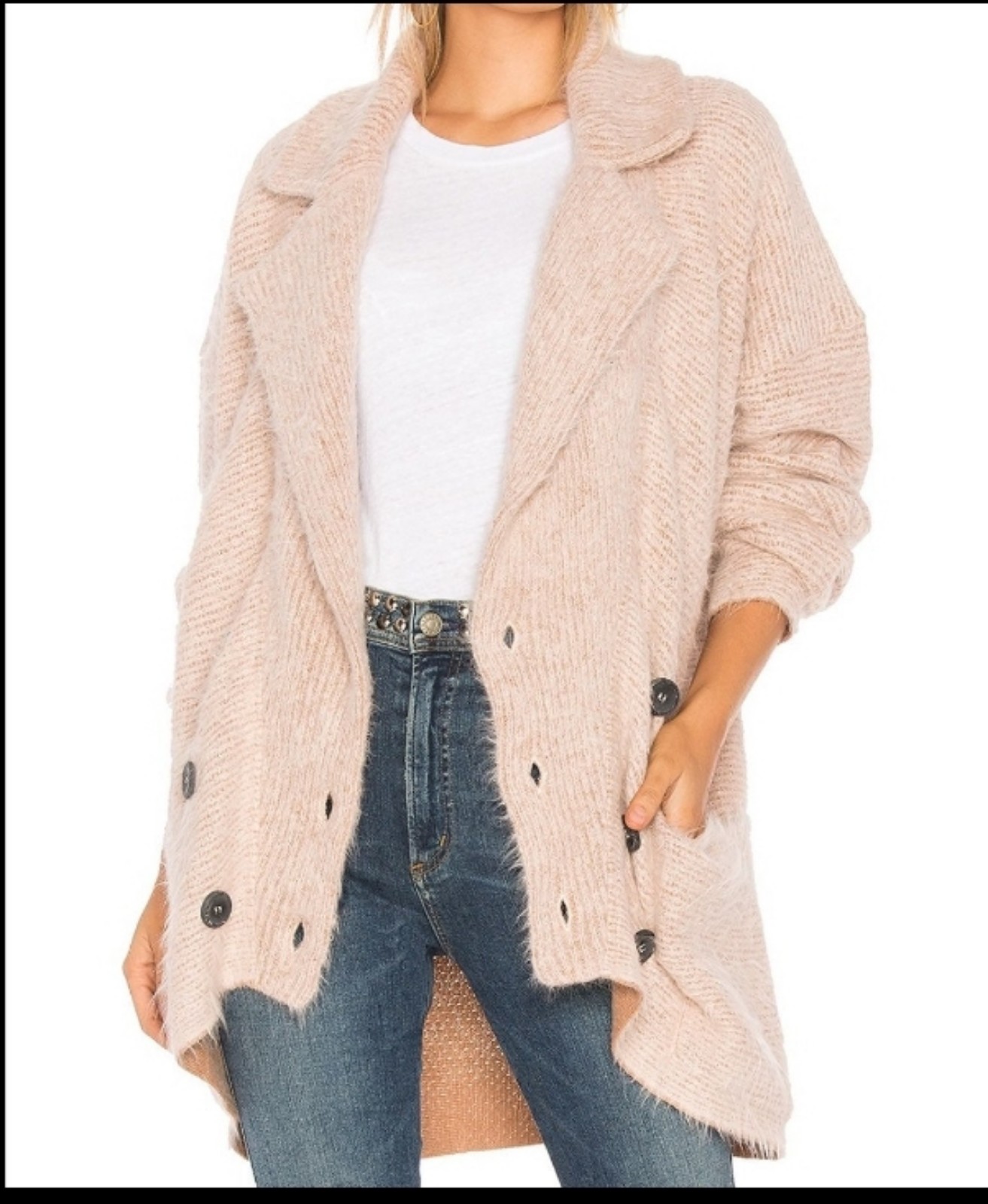 Free People Take Two Sweater Coat Alpaca blend pink cardigan oversized Sz S NWT