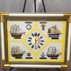 VTG Shadowbox Marine Wall Clock W/ 4 Handcrafted Sailboats, Sailors Knot Accents
