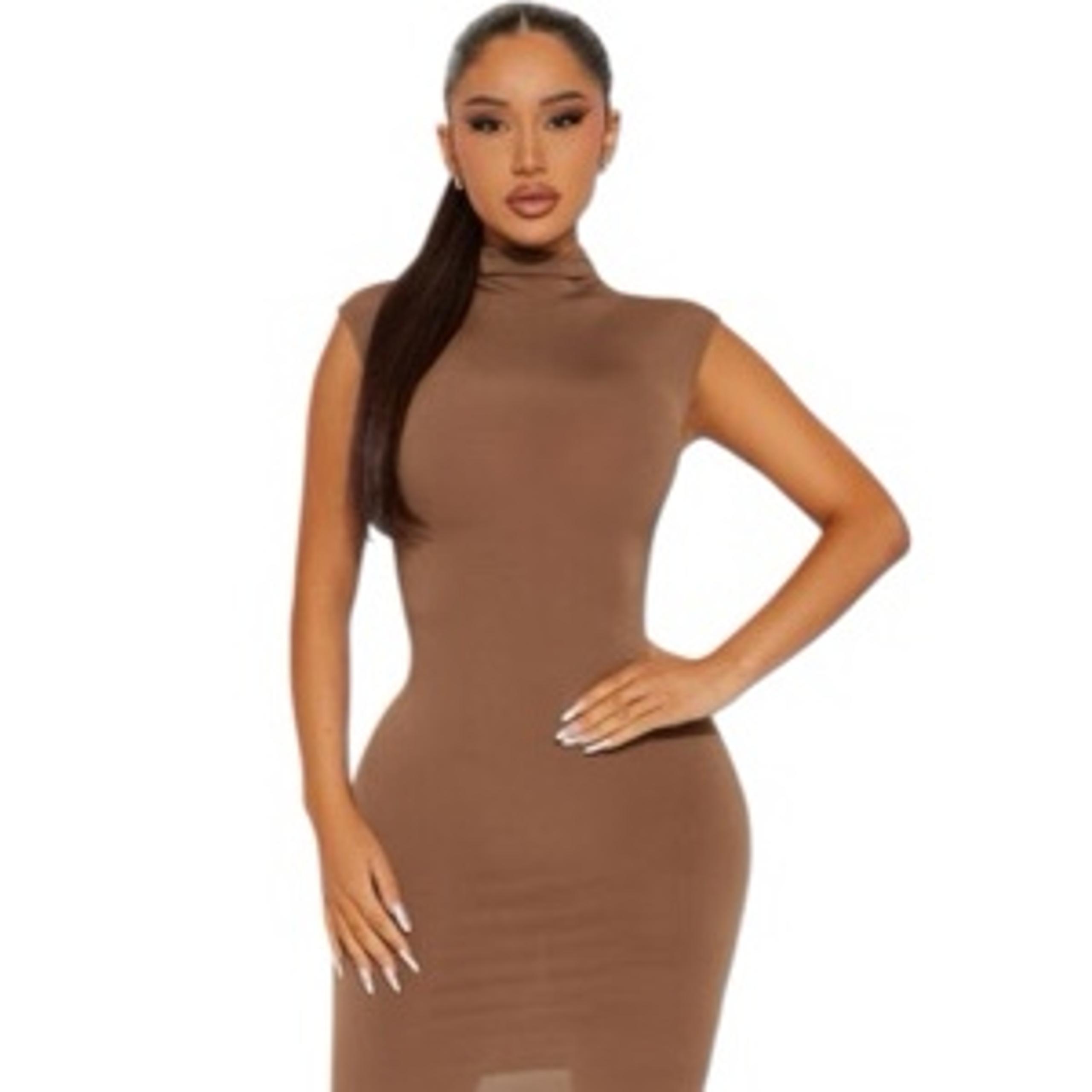 New Fashion Nova Mock Neck Bodycon Mini Dress Size Small In Chocolate