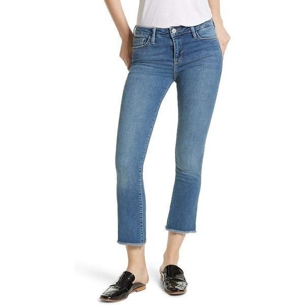 Free People Ankle Cropped Raw Hem Jeans in Blue Wash 28